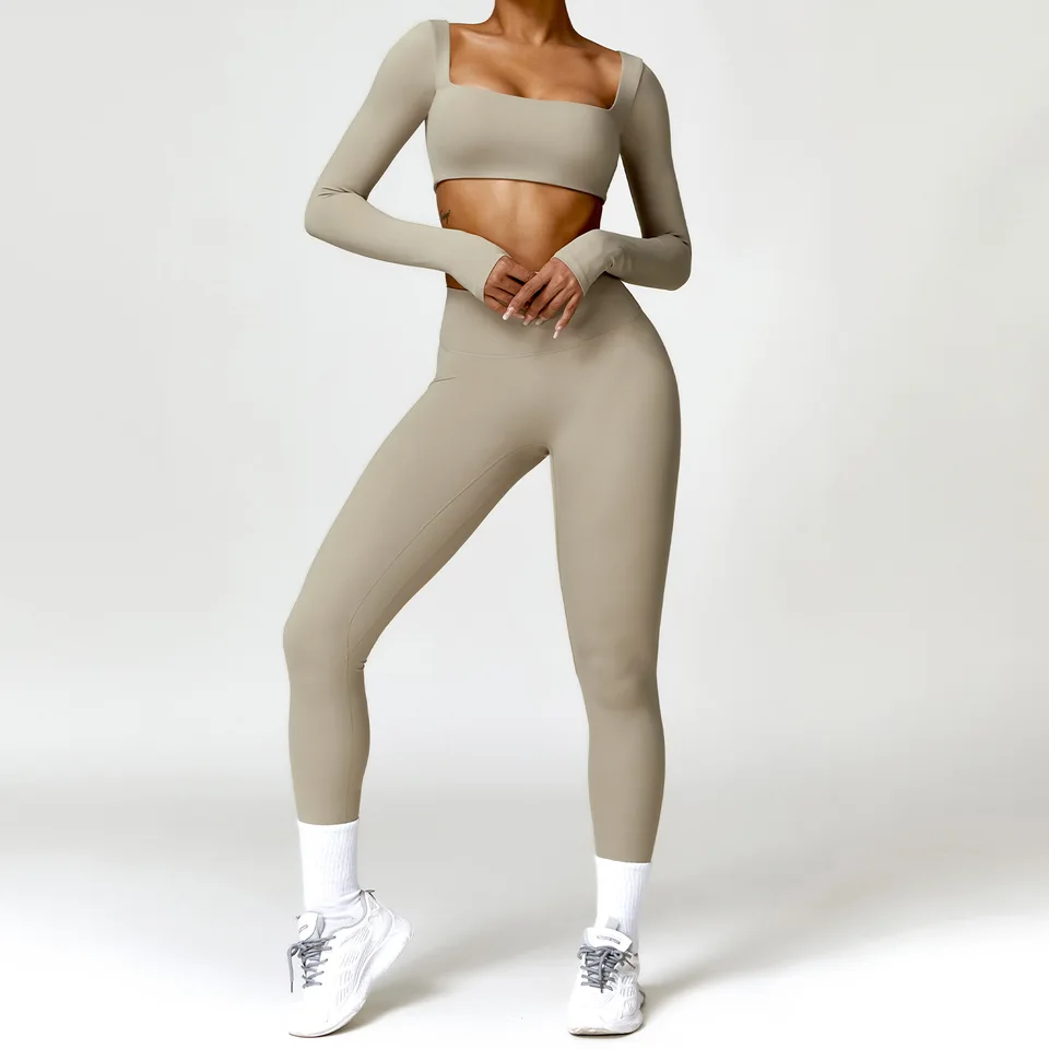 2pcs jogy set dámske telocvičňové oblečenie s dlhým rukávom s vysokým pásom legíny Cvičenie športových súprav športového oblečenia jogy fitnesssuits