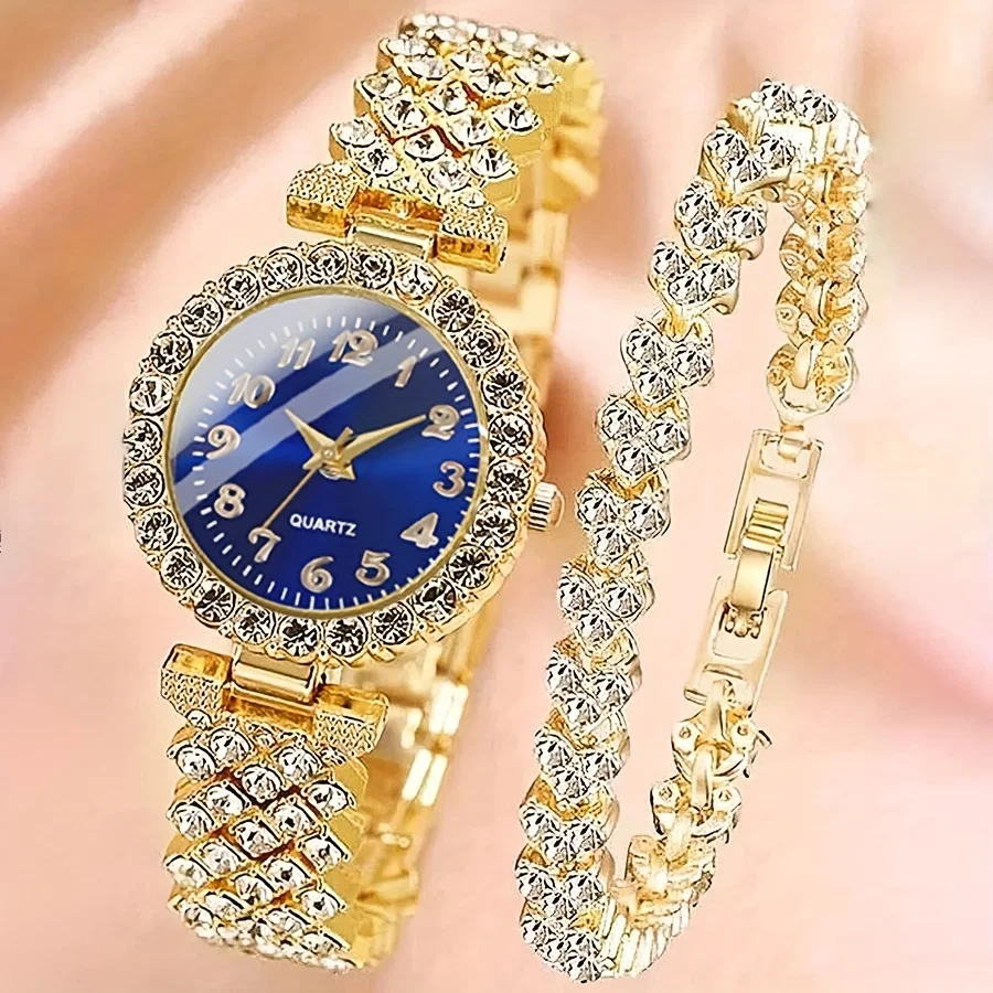 2pcs kamienok Round Quartz Watch Zliatinový ukazovateľ s náramkom kamienka Ideálna voľba pre darčeky darčeky pre Eid