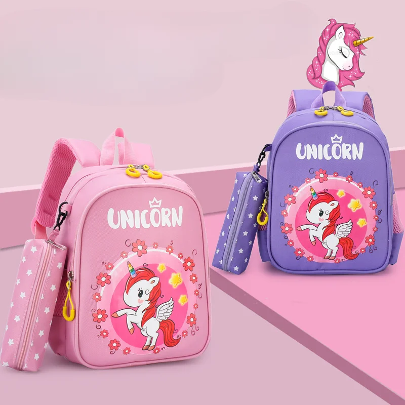 2pcs Kids Batoh Cencil Cascil Set Comartoon Unicorn Schoolbag ľahký vodotesná ochrana chrbtice Veľká kapacita Bookbag