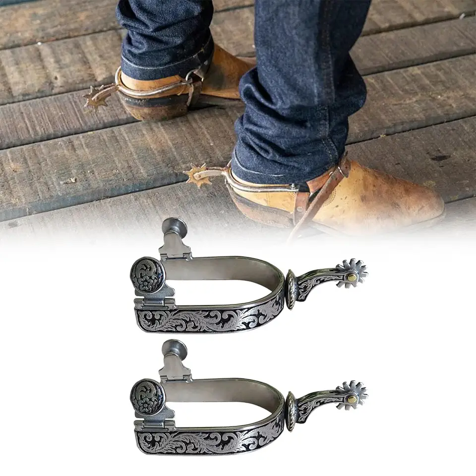 2pcs koňa Spurs topánky Spurs Spurs jazdecké vybavenie vyryté konské koni Spurs Western Cowboy Spurs pre ranč lovecké muži farmy