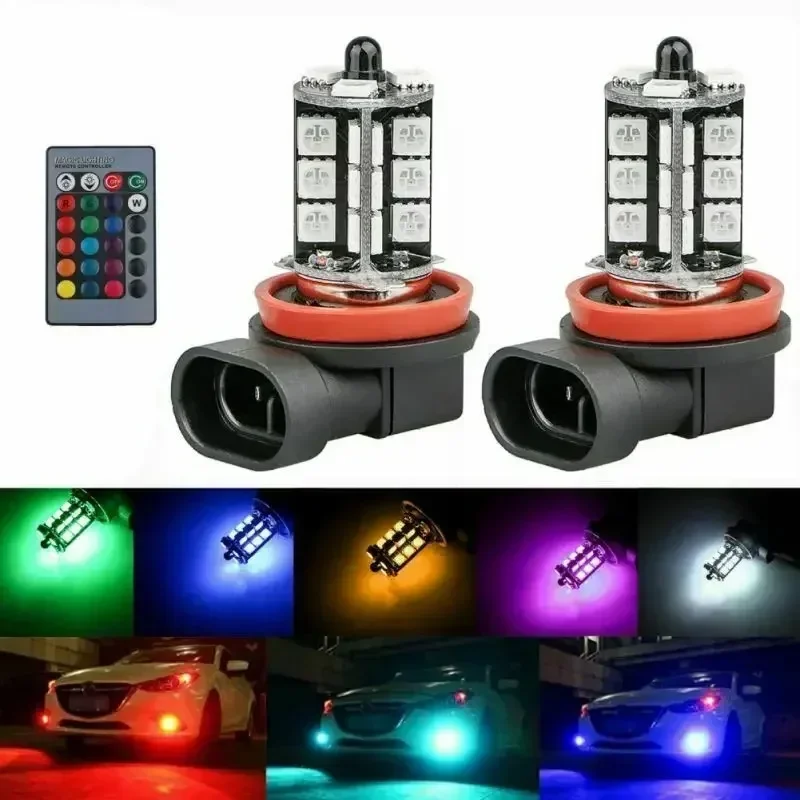 2pcs LED auto hmlové svetlá H8 H9 H11 9005 9006 RGB Žiarovky diaľkového ovládača FOG Hmlové svetlo žiarovky jazdiaca lampa Automatické LED diódy Svetlo