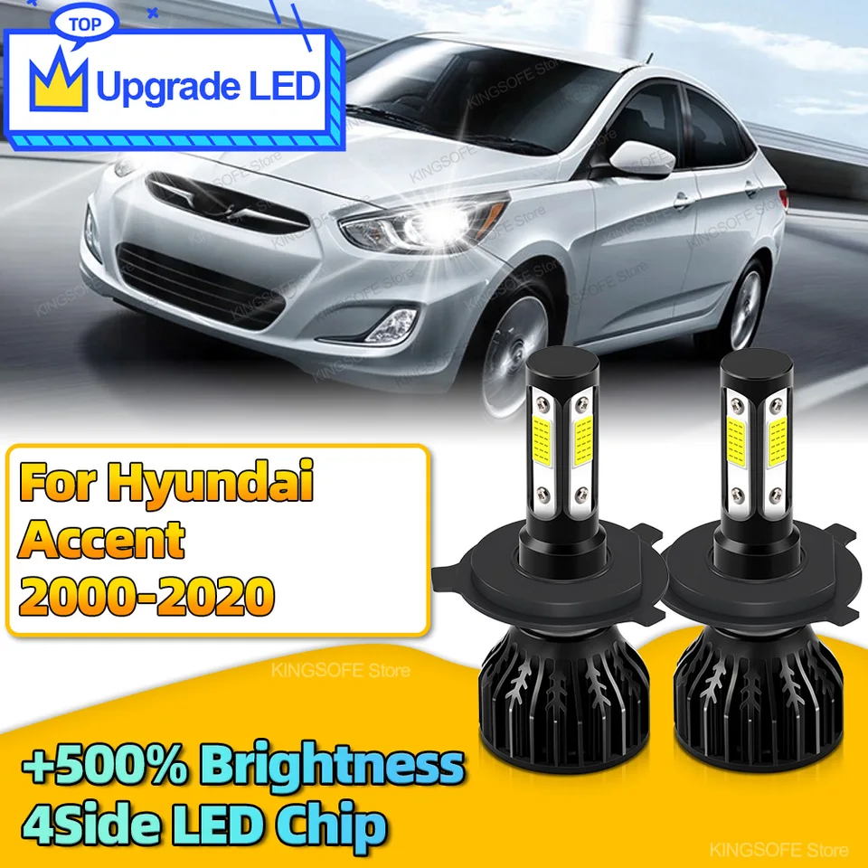 2pcs LED autá žiarovky 180W svetlomet H4 Automatické lampy 4Side Chip 6000K pre Hyundai Accent 2000 2001 2002 2003 2004 2005 2006 2006 2007-2020