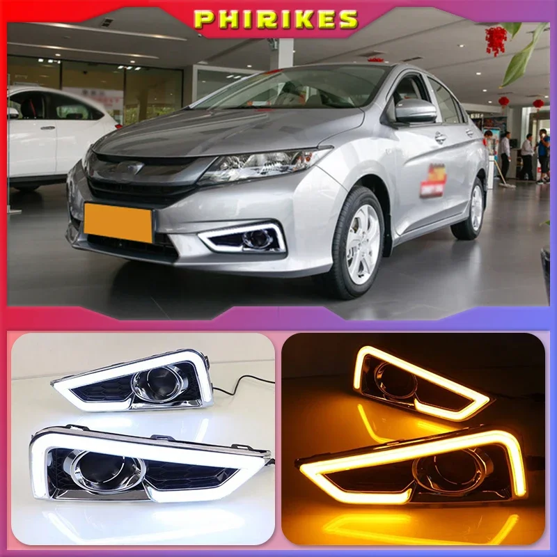2pcs LED denné svetlá pre Honda City Grace 2015 2016 Cover Fog Lamp Cover DRL so žltý