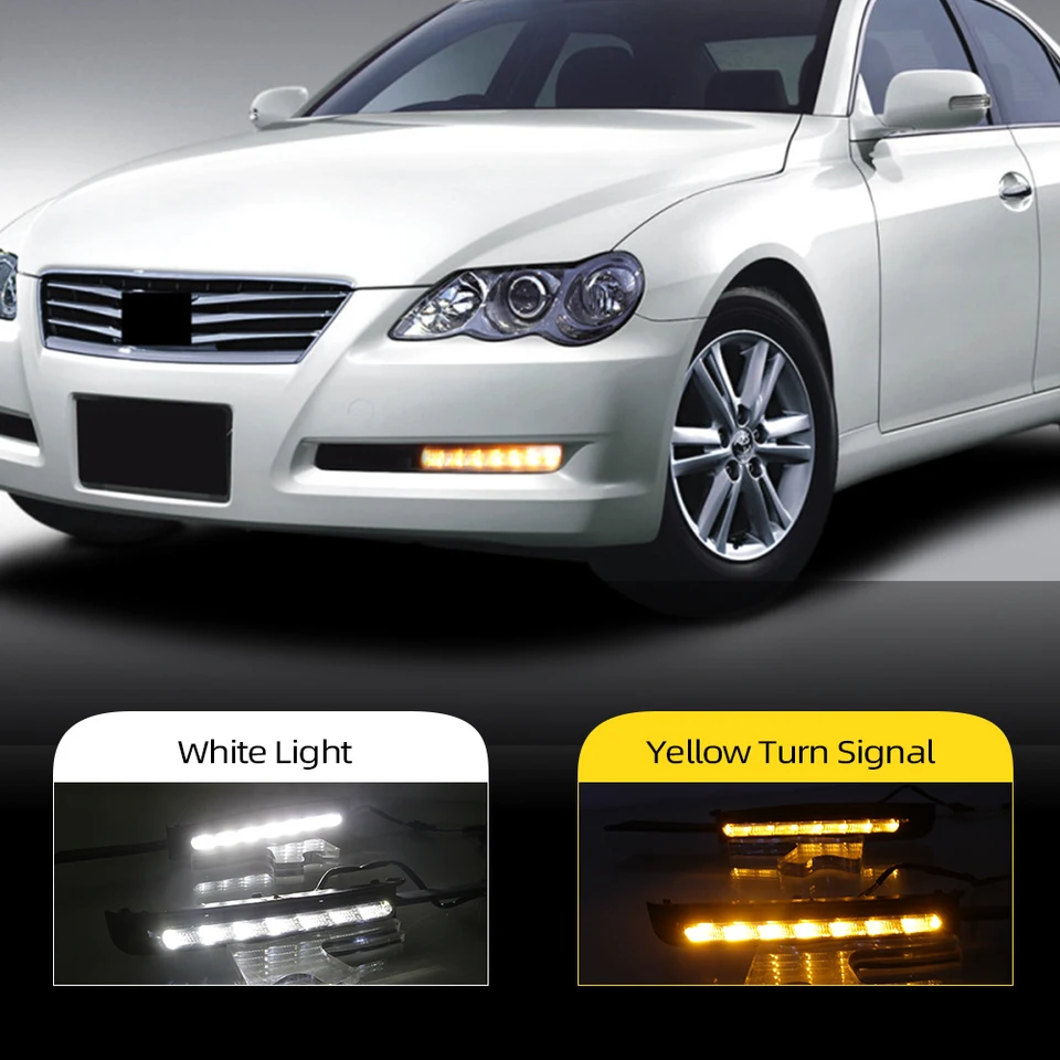2pcs LED DRL Denné bežecké svetlo s hmlovou žiarovkou Turning Signal pre Toyota Mark X Reiz 2004 2005 2006 2007 2008 2009