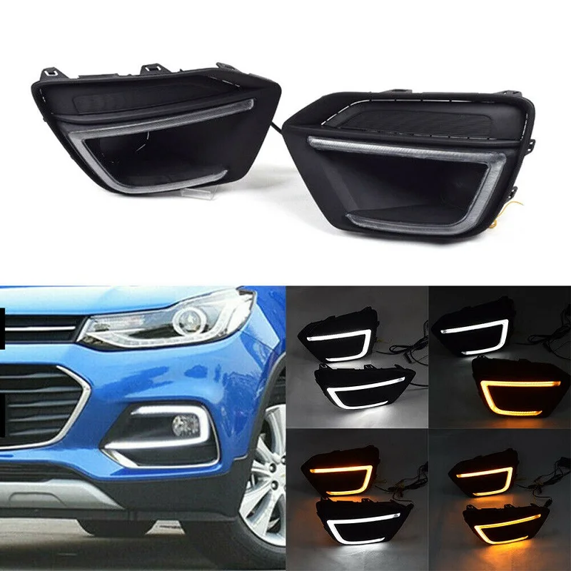 2pcs LED DRL Denné svetlá pre Chevrolet Trax 2017 2018 2019 Denné svetlo hmlové svetlo so žltým zákrutom Signál Auto príslušenstva