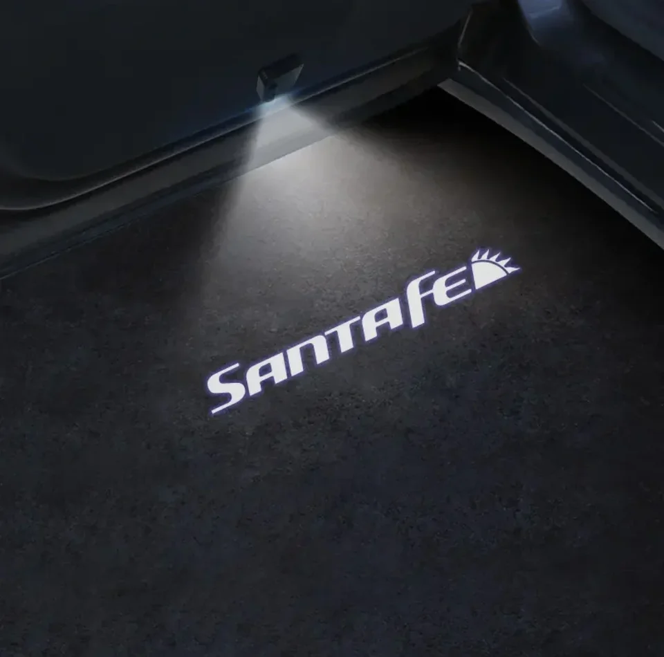 2pcs LED dvere automobilu s Santafe Emblem Light Light Light Light Wireless Laser Projector pre dekorácie Hyundai Santa Fe Led