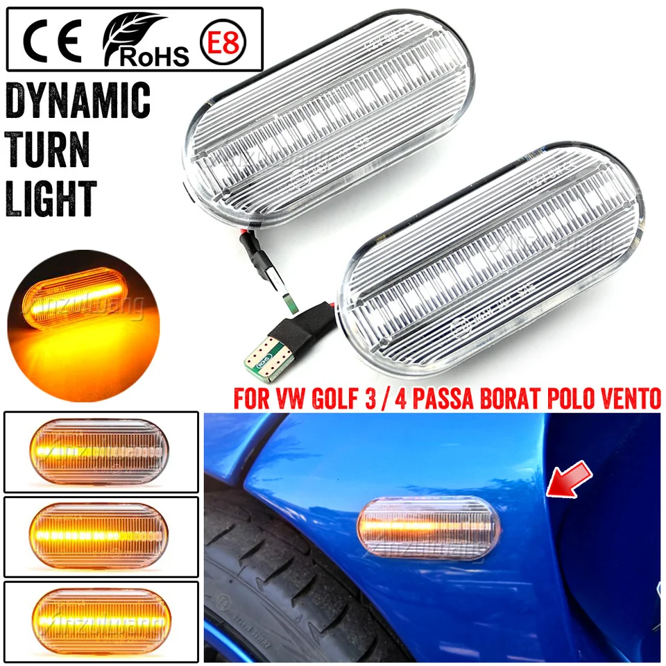 2pcs LED Dynamické bočné markerové zákruty Signálne svetlo svetlo blinker pre VW Golf 3 4 Mk3 Mk4 Passat 3BG Polo 6n 9n BORA Vento