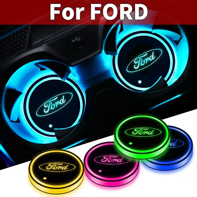 2pcs LED logo Logo Cup Lights Luminát Coaster pre Ford Focus 2 Mk2 3 4 Mk3 4 St Mondeo Fusiva Fusion Suit Fiesta Mustang Ranger