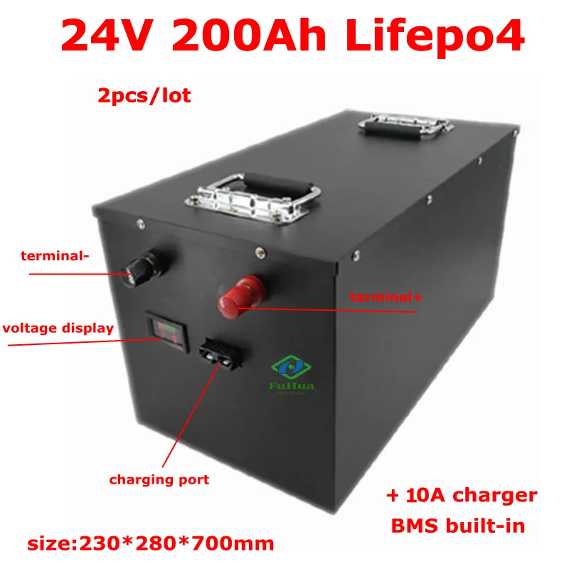 2PCS LIFEPO4 24V 200AH lítium batérie BMS 150A pre 3000 W 24V RV EV Elektrický automobil Golf automobil +10A nabíjačka