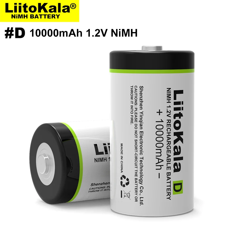 2pcs liitokala d veľkosť batérie D bunka 10000 mAh obrovská kapacita Ni-MH Nabíjateľné batérie D pre ohrievač vody