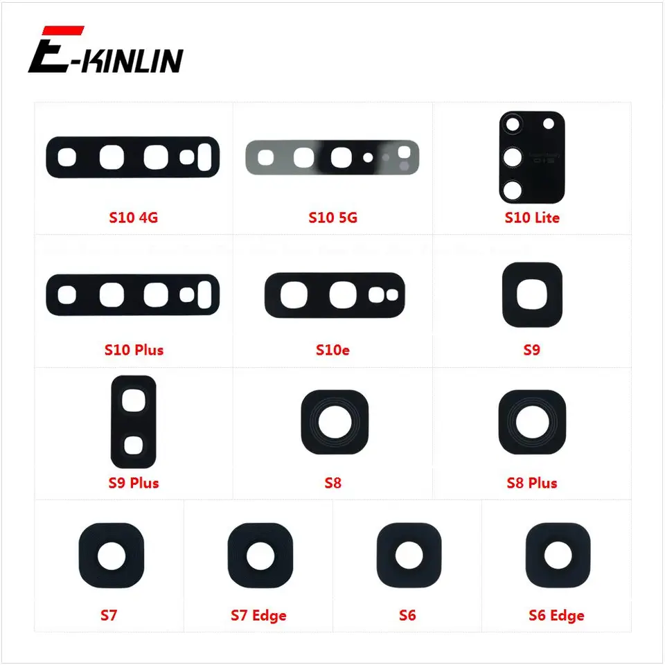 2pcs \ Lot Zadná kamera šošovky zadný sklenený kryt skla s lepidlom na nálepku pre Samsung Galaxy S10 Lite S10E S9 S8 Plus S7 S6 Edge 5G 4G dielov