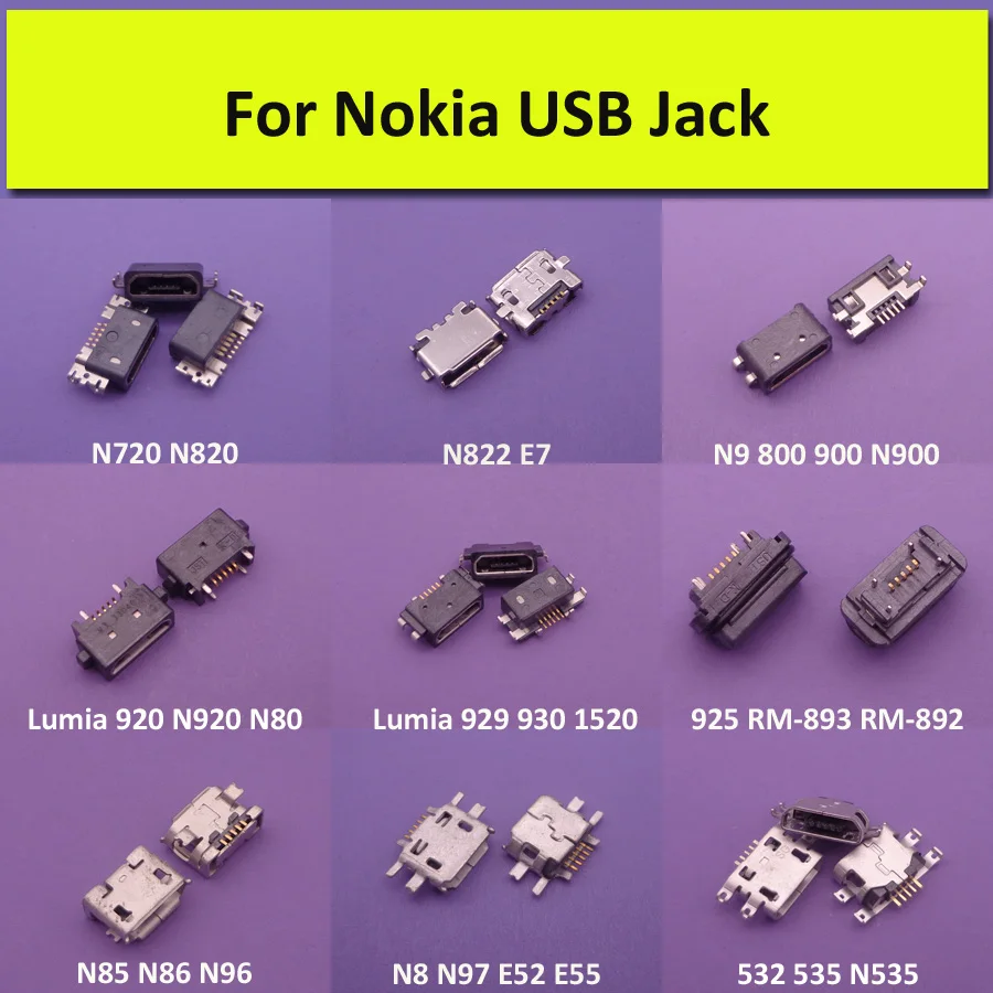2PCS Micro USB Power Socket Socket Jack Connector Dock Connector pre Nokia Lumia N8 86 96 97 720 820 822 800 900 920 929 930 1520 532
