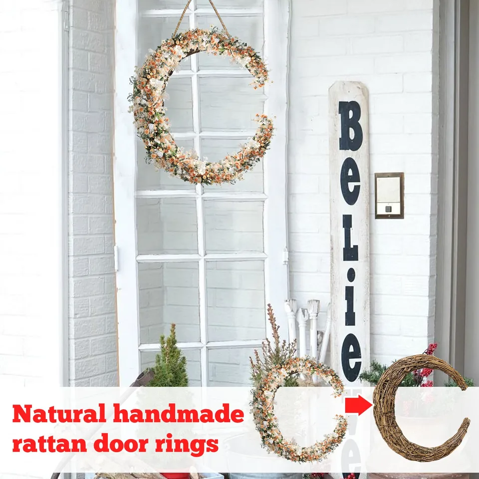 2pcs Moon Shape DIY Rattan Veniec Ručne vyrobený DIY Rattan Rings Vine Branch Viet 20 cm ručne vyrábaný dekoratívny kvetinový veniec 2024