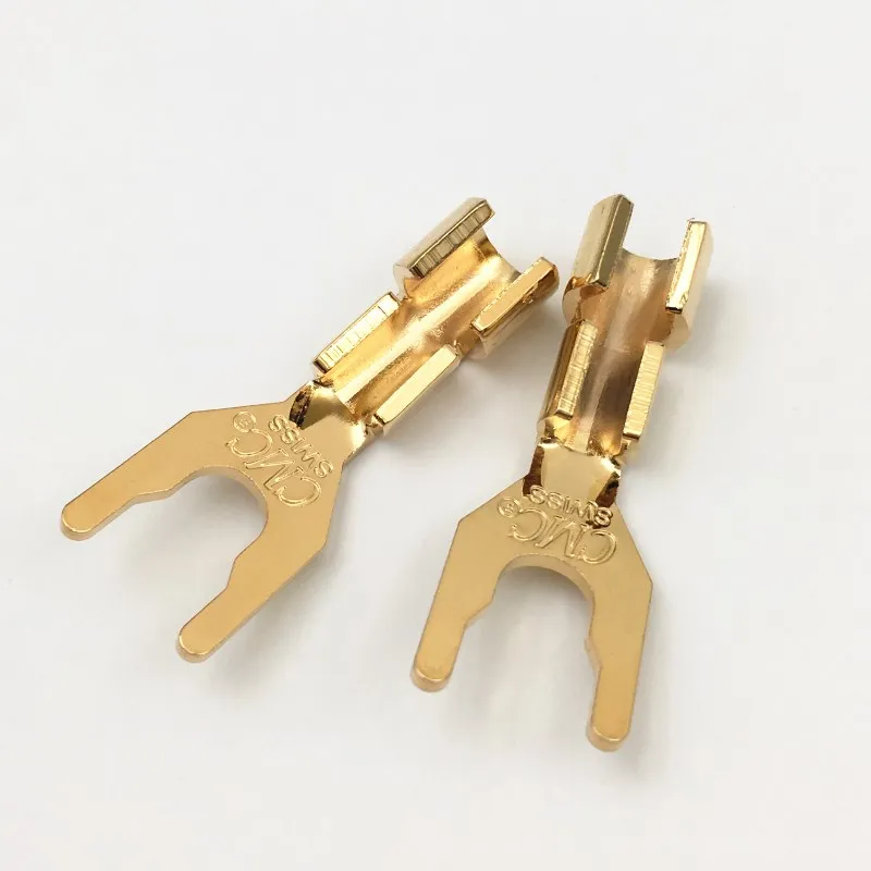 2pcs mosadz Hifi Gold pokovovaný CMC reproduktor Y SPADE Fork Wire Connector U Typ banánového plugového reproduktora Terminál zosilňovač
