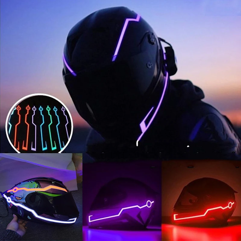 2pcs motocyklová prilba nočná jazda na koni studené svetlo blikajúci pás LED žiariaca nálepka pás Diy prilba Cold Light Film
