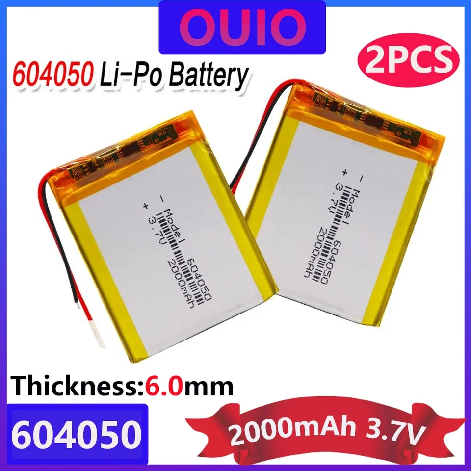 2pcs Nabíjateľný 604050 lítium-iónová polymérna batéria 3,7 V 2000 mAh Li-ion batéria s Li-Ion batériou s PCB Long Lifespan