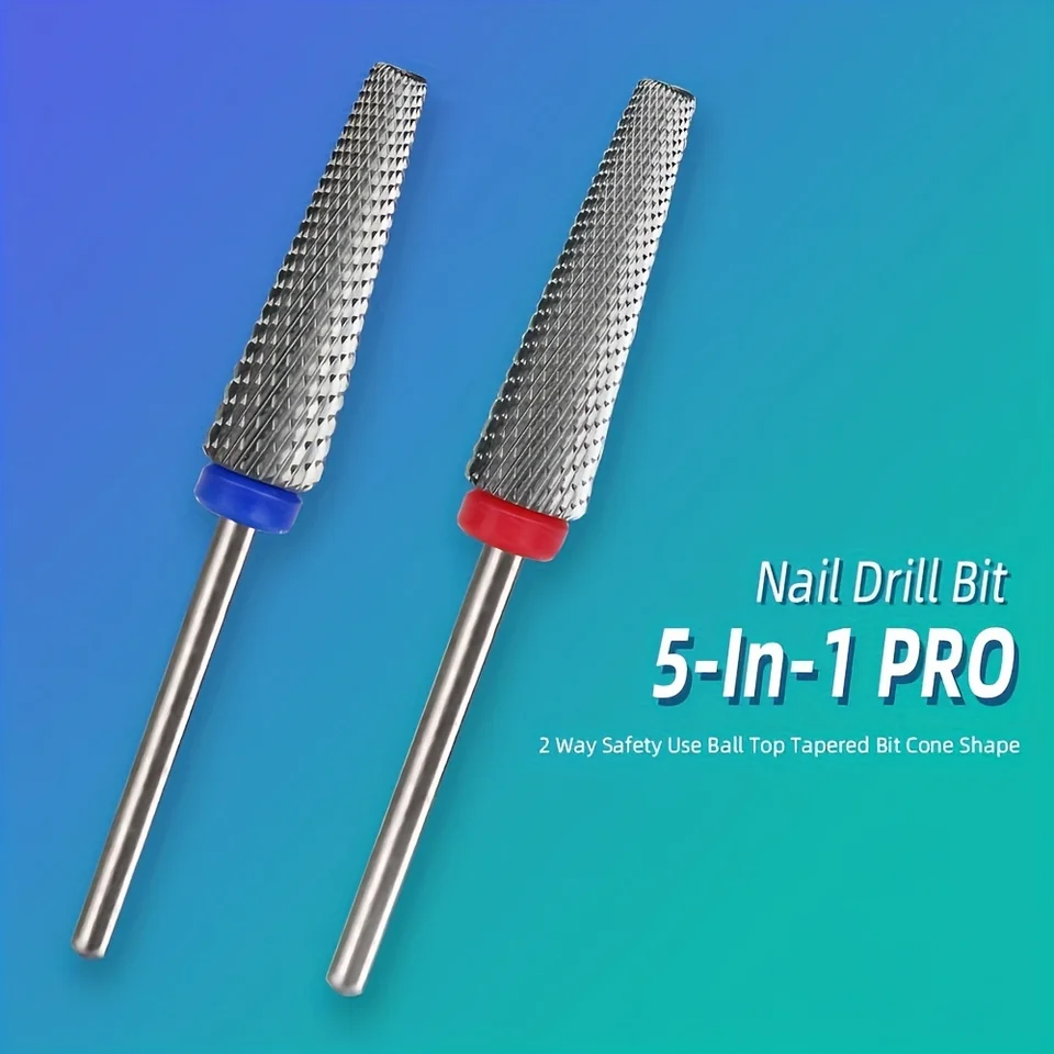 2pcs New 5 in 1 bity extra dlhé volfrámové oceľové vŕtačky na nechty frézovacej frézy pre lak na lak na lak UV gél Odstráňte vŕtacie bitové náradie