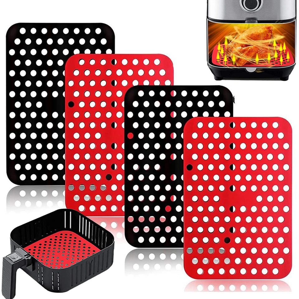 2pcs opakovane použiteľný silikónový vzduchový fritér, ktorý nie je k dispozícii, obdĺžnik Parník PAMEER PASEL Airfryer Airfryer Adsessories Basket Mats Nástroje na pečenie