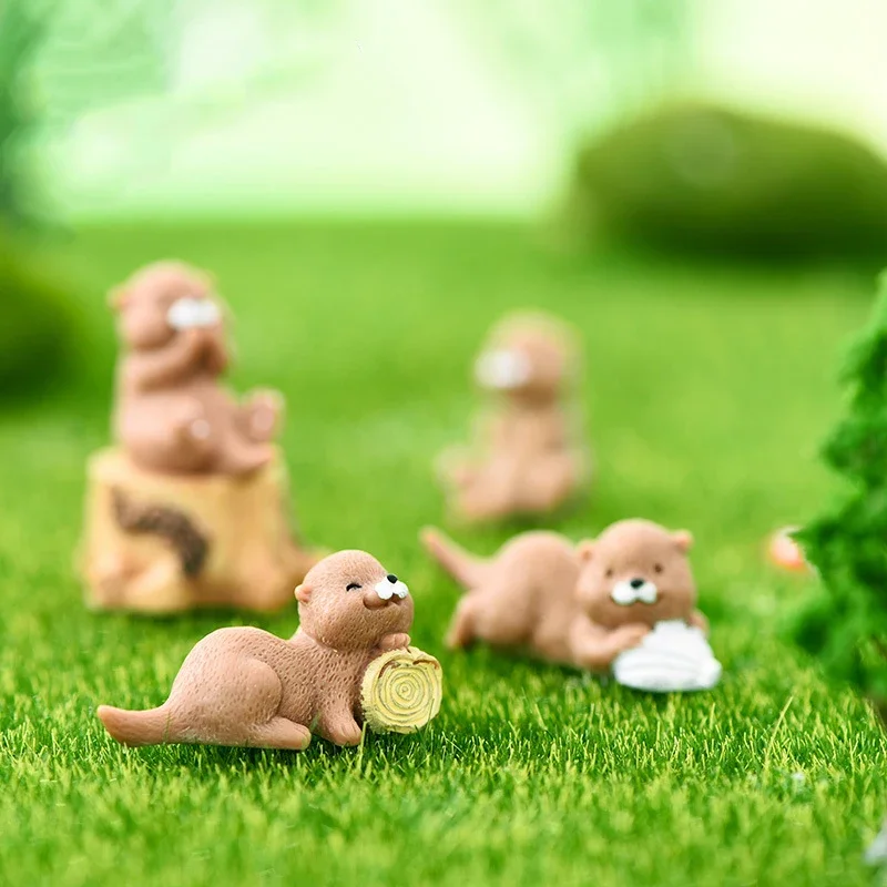 2pcs Otter Animal Figurín Model simulácia remeslá miniatúrna záhradná dekorácia Kľúčenka prívesok pre domácich majstrov