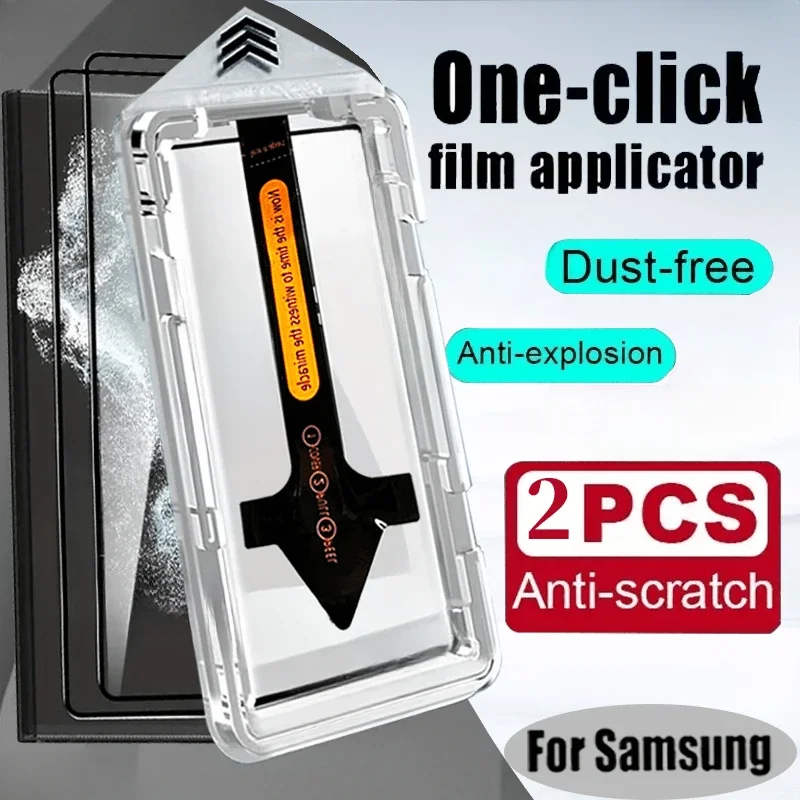 2pcs Prach Free Inštalačná inštalácia Chránič pre Samsung Galaxy S24 S25 S23 Ultra temperované sklo pre Samsung S20 S21 S22 Plus
