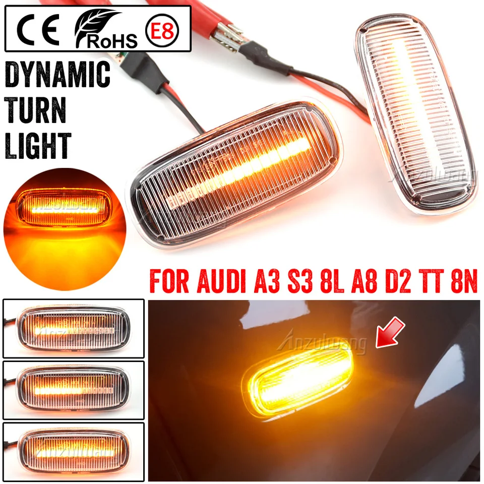 2pcs pre Audi A3 S3 8L 2000-2003 A8 D2 1999-2002 TT 8N 2000-2006 LED Dynamické signálne signálne svetlo Light Side Fender Marker Lamp