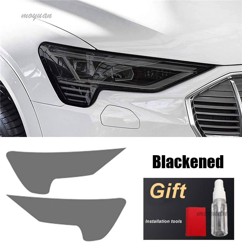 2pcs pre Audi Etron 55 Quattro 2019 2020 Exteriérové ​​príslušenstvo LH RH CAR Svetlomet Film Priehľadný čierny nálepka TPU Perfect Fit
