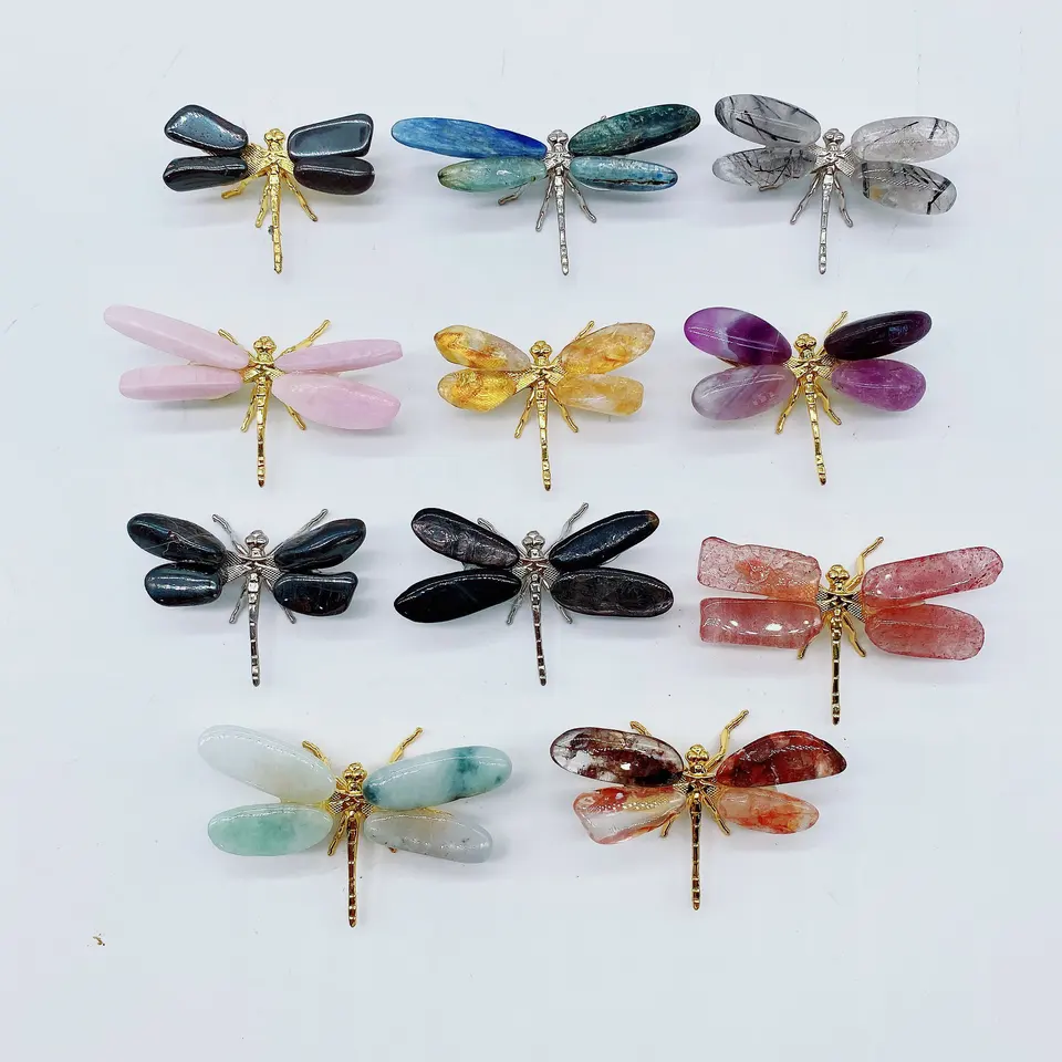 2pcs Prírodná zmiešaná materializmus reiki kamenný dragonfly rezbárske dekorácie krištáľové kremenné uzdravenie Vysoko kvalitný drahokam pre darček