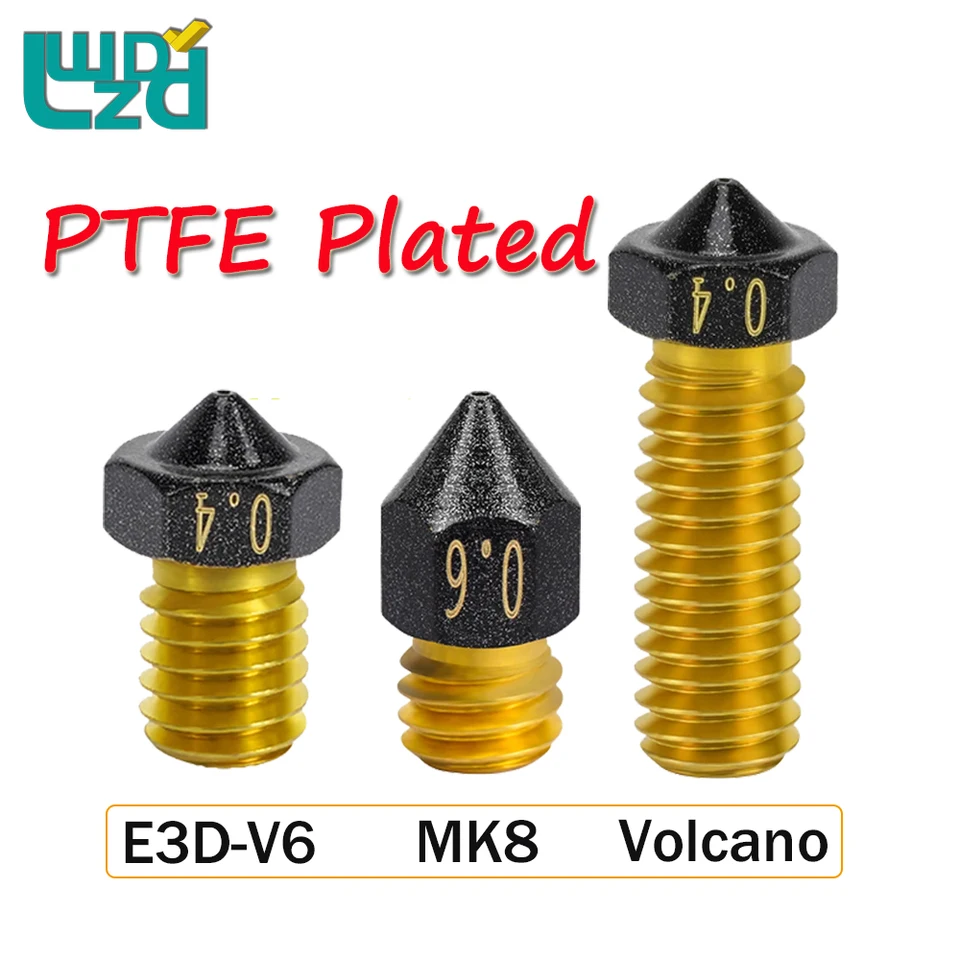 2PCS PTFE Panted Trys MK8/ E3D-V6/ Volcano BRASS PTFE PLATOVANÉ DOZLES PRE CR6 SE ENDER 3 CR10 VYPER KOBRA Max
