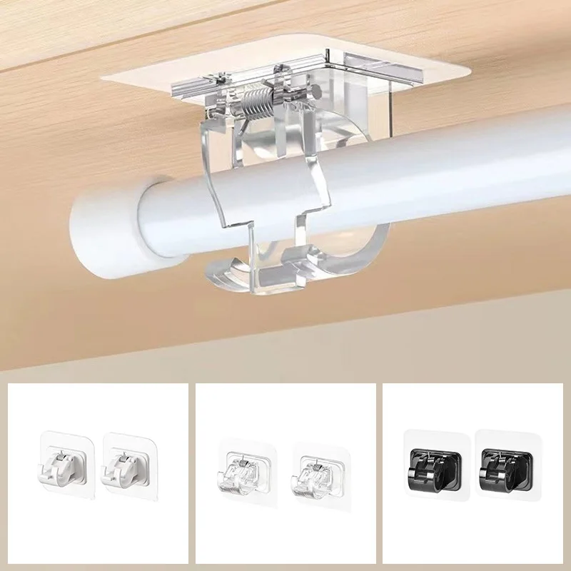 2pcs Self Adhesive Curtain Rod Háčiky bez nechty Nastaviteľné držiak na zavesenie svorky pre kuchynskú kúpeľňu Domáce izby Dodávky