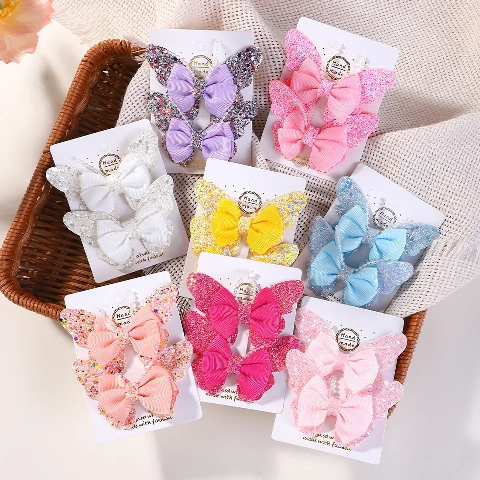 2pcs/set 3,15 '' 'dúhové flitry s motýľmi vlasové sponky pre ženy Dievčatá Vyskynky DETI Roztomilé barety pre deti