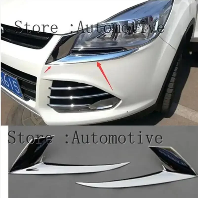 2pcs/set ABS Chrome Front Plated Svietiteľ Cover Svetelové svetlo Lampa Obel obočie pre obočie Fit Ford Escape Kuga 2013-2016