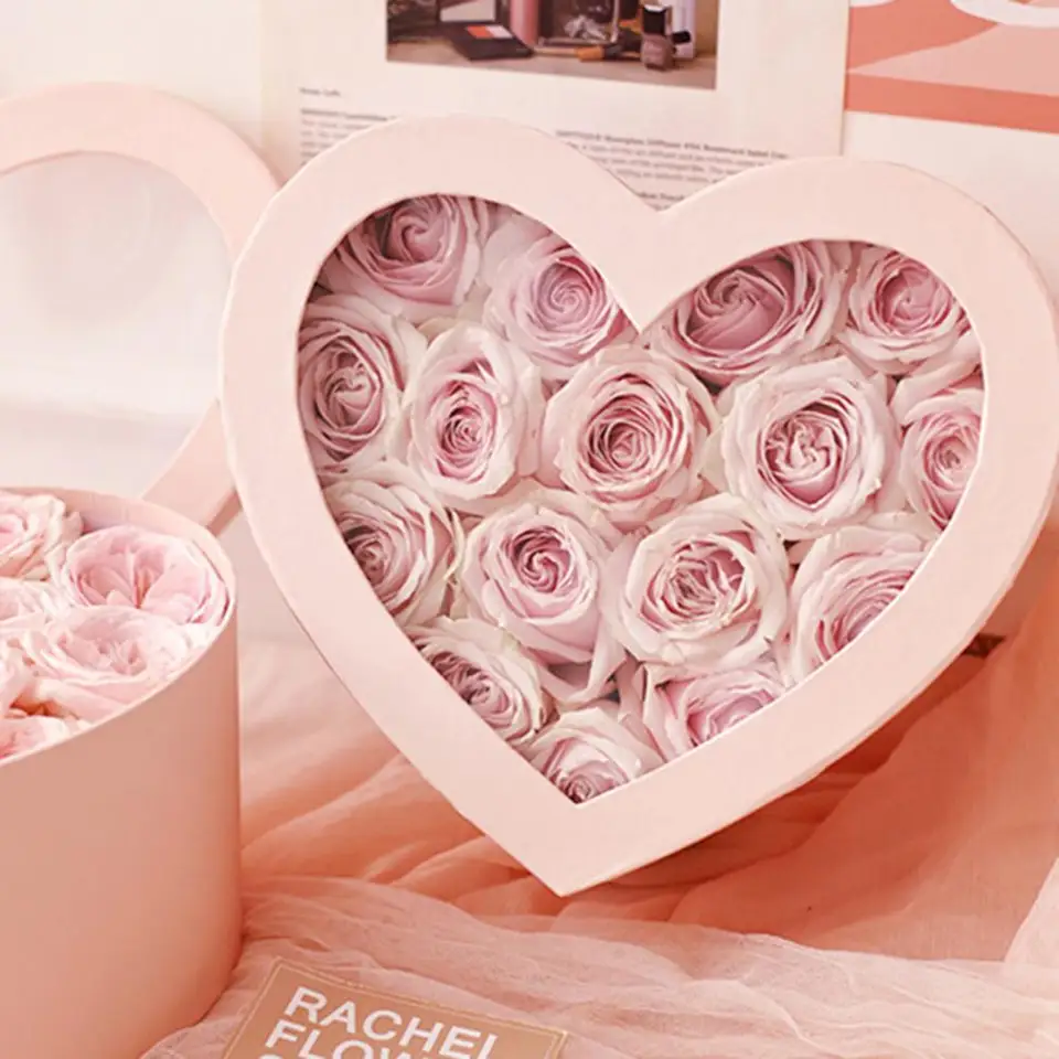 2pcs/set Creative Flower Box 2 Veľkosti Rose Darček pre ružové puzdro Opätovné použiteľné valentínske dni srdca darčeková krabica