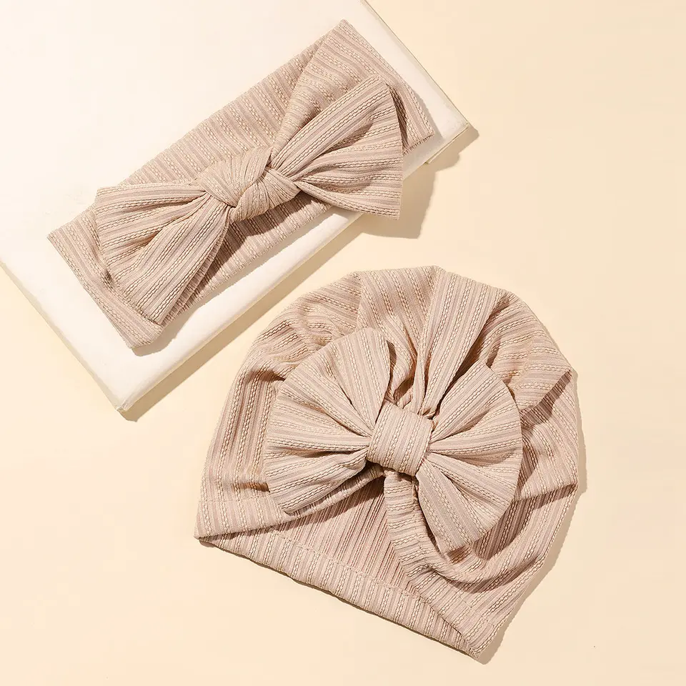 2pcs/set detská látka na luku čelenku a klobúk Set Solid Color Dievčatko Turban Novonarodené vlasy
