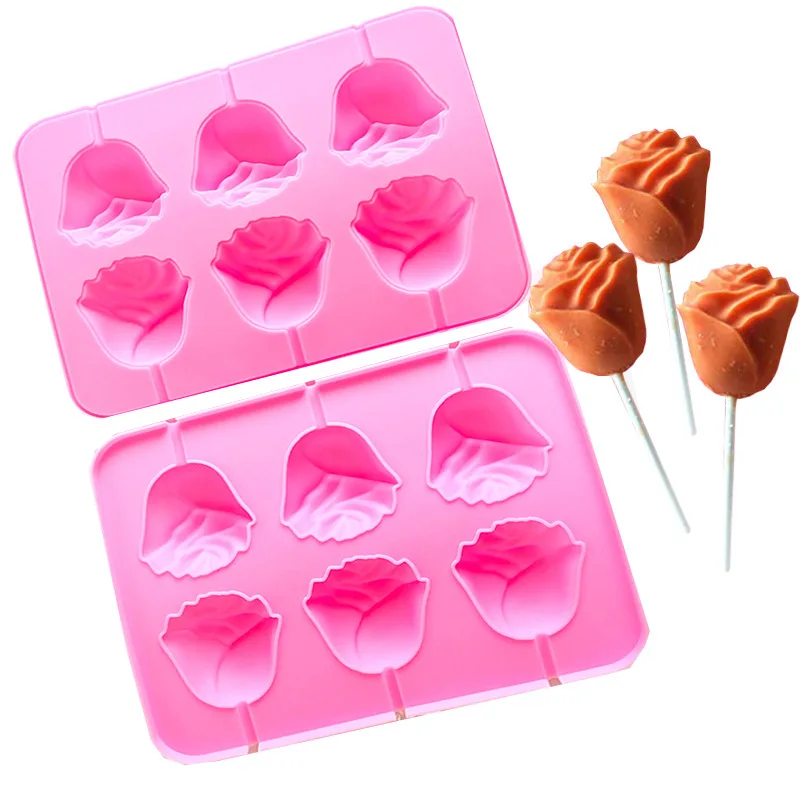 2pcs/set DIY 6 ružových tvarov lízaných foriem koláčiky na pečenie náradie 3D pudingové čokoládové formy pre silikónovú čokoládovú formu E612