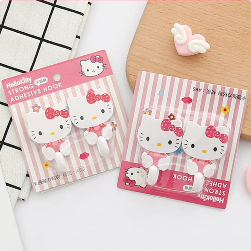 2pcs set Hello Kitty Sanrio Strong Self Adhesive Hooks Storage Hanger pre kuchynskú kúpeľňu Multifunkcia