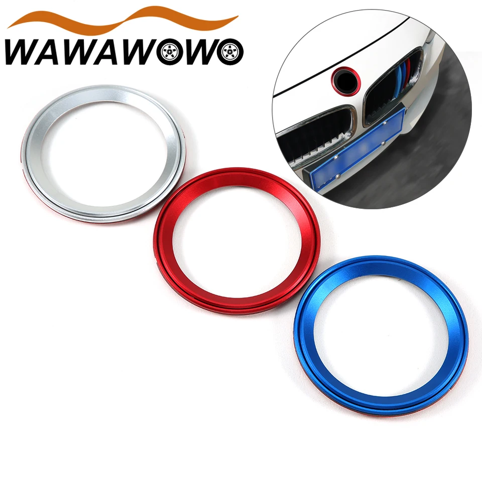 2pcs/set hliníkového kovového kovového kovového krúžku predné a zadné logo Chrome Ring Decoration Covers Tink Compatibilné s BMW 5 Series F10 F11