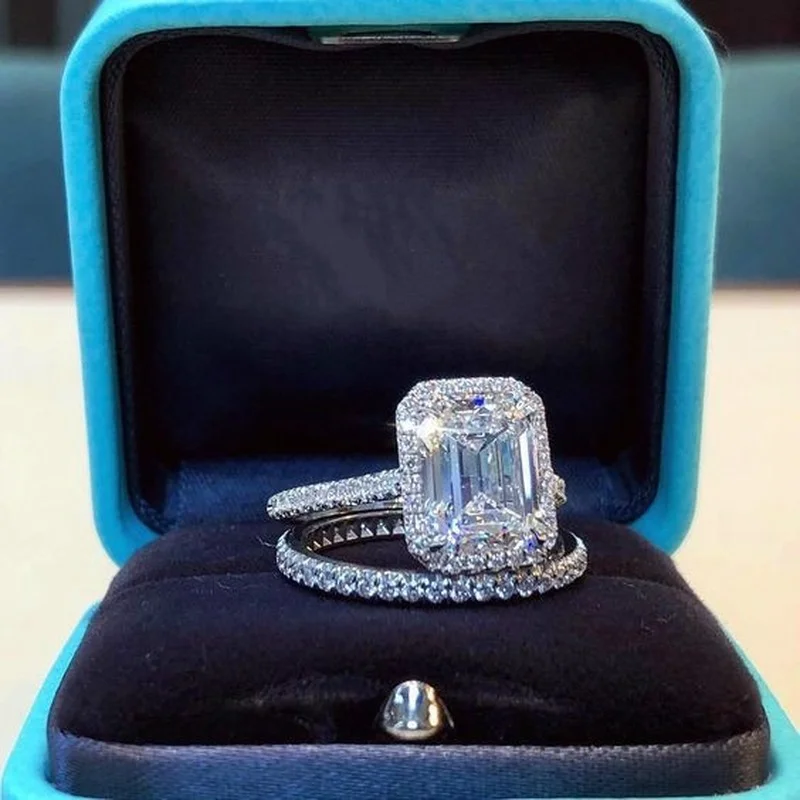2pcs/set klasický luxusný strieborný farbu vykladaná so zirkónovými kameňmi prstene pre ženy svadobné svadobné prsteňové scéna Engagement šperky
