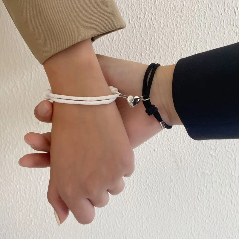 2pcs/set lana spletená náramok zliatiny zliatiny Magnet Pár náramok darček pre priateľu priateľka módna elegantná