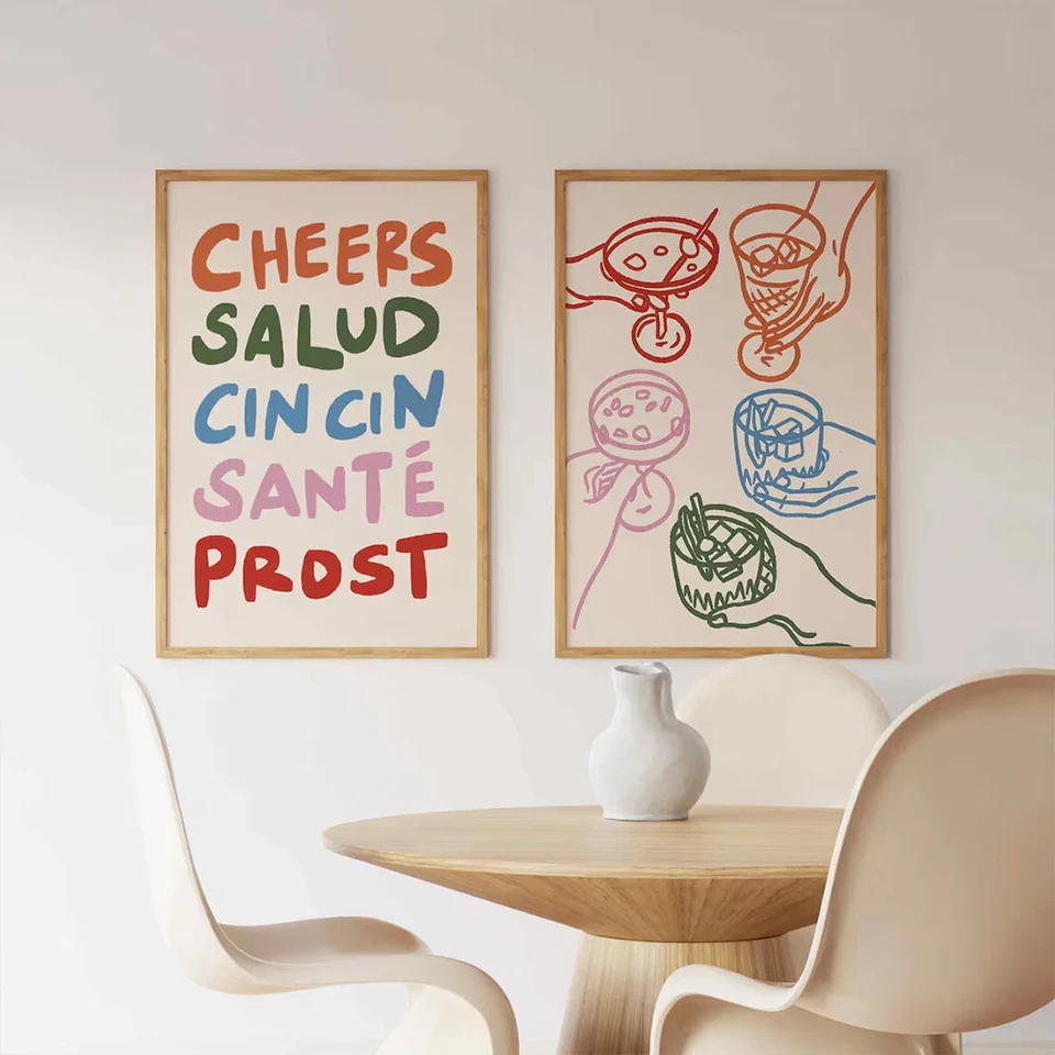2pcs/set na zdravie retro víno cin cin cin salud funky bar košík na stenu umenie výtlačky výtlačky plátno maľba plagát obývacia izba Domáca výzdoba