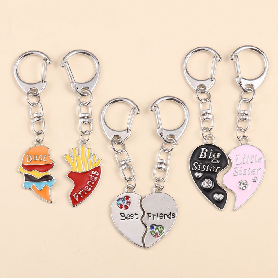 2pcs/set najlepší priateľ Keychain roztomilé milostné srdiečko Stitching prívesok BFF Kľúčový reťaze