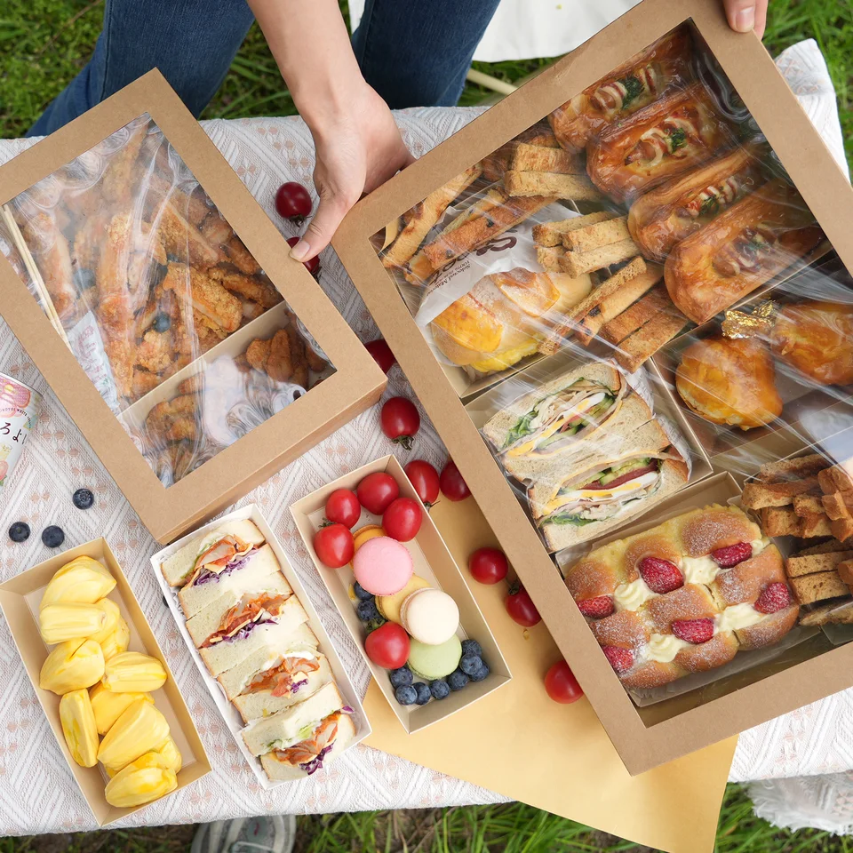 2pcs/set piknik kraft papierové krabičky s koláčmi číre okná dezert ovocné balenie obalu jedlá domáca kuchyňa