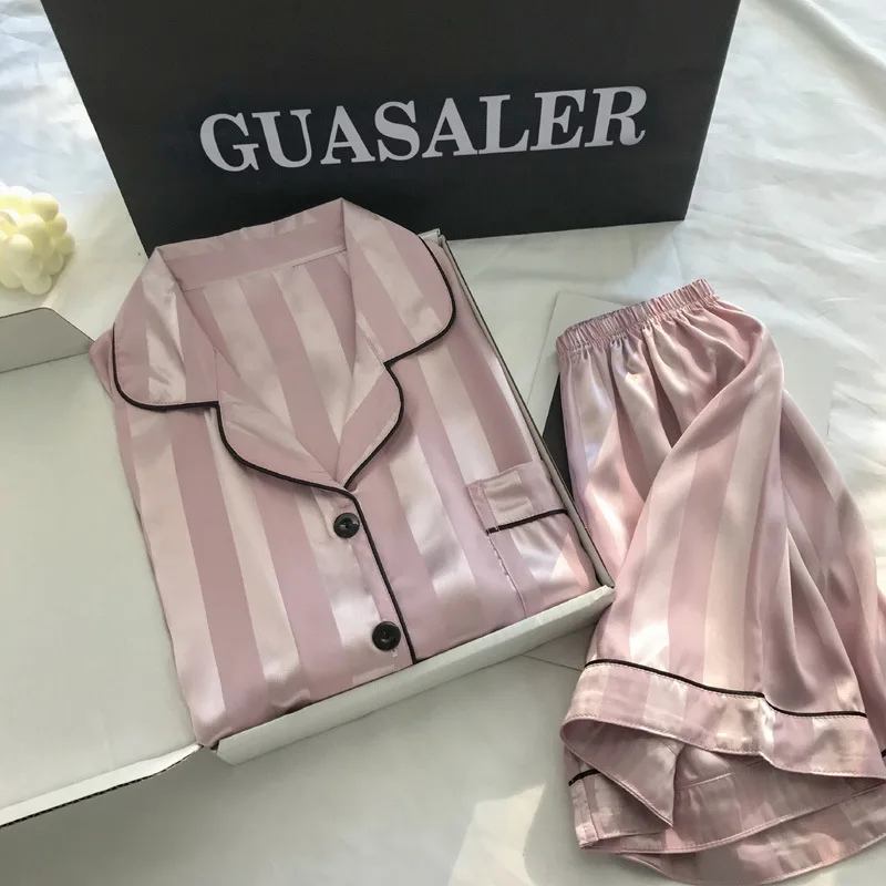2pcs/set Sexy nočné oblečenie Ženy ľadové hodváb krátke rukávy Študent spánok Lieč