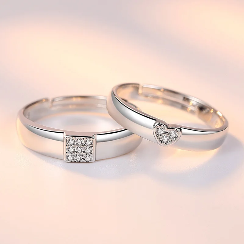 2pcs/sets Square Love Heart Zirkónové krúžky spárované prstene pre pár Promise zodpovedajúci svadobný prsteň set senior dizajnér šperky