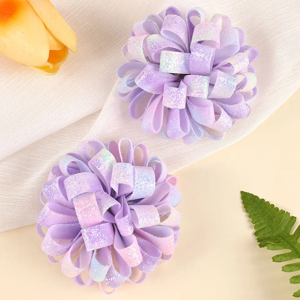 2pcs Shinng Ribbon Floyse Hairpin Sweet Princess Hydrange Barrettes Headar Dievčatá Vlasové sponky na vlasy