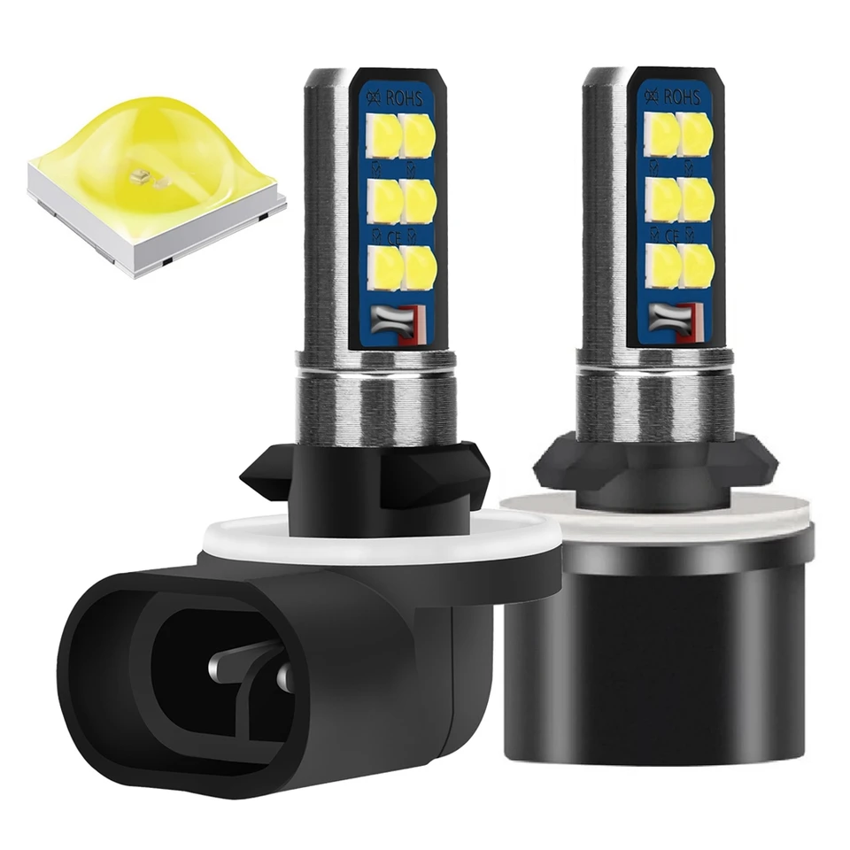 2pcs super nový H27 881 880 H27W 862 886 894 LED žiarovky predné hmlové svetlá Automatické anti -hmlové žiarovky 6000k biely 12v 24v