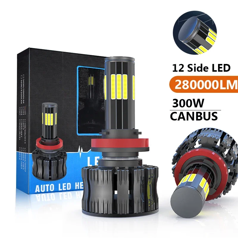 2PCS Svetlo auta 12 Strana 3D 360 300W 280000LM H8 H3 H7 H9 9006/HB4 9005/HB3 H4 H11 H13 H13 LED svetlomet LED svetlomet žiarovky 12V.