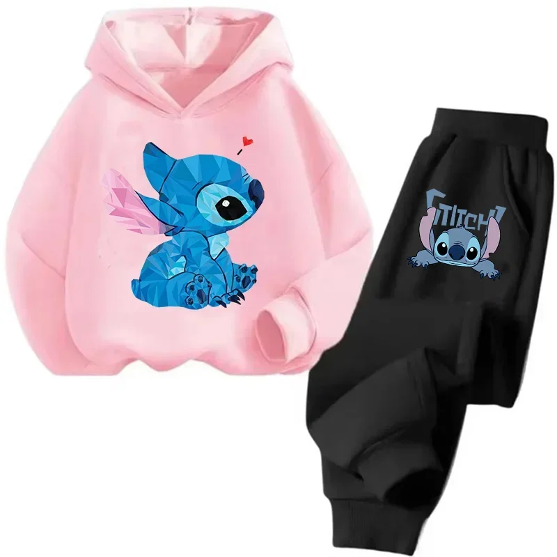 2pcs súprava oblečenia Lilo a Stitch Hoodie Kids Kids Detské rukávy Dievčatá Mikina + nohavice súpravy pre oblečenie chlapca