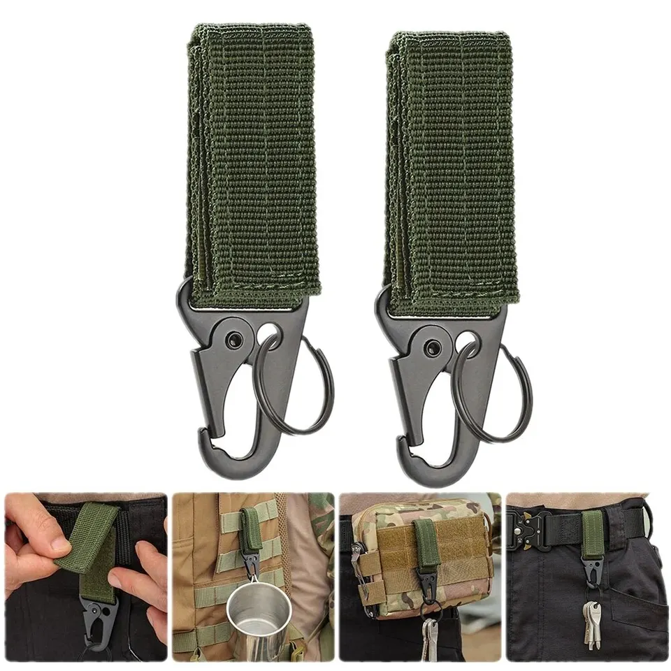 2pcs taktické zavesenie sponky Molle nylon Webbing Carabiner Belt Triangle Key Retian pre vonkajšie lezecké kempingové príslušenstvo
