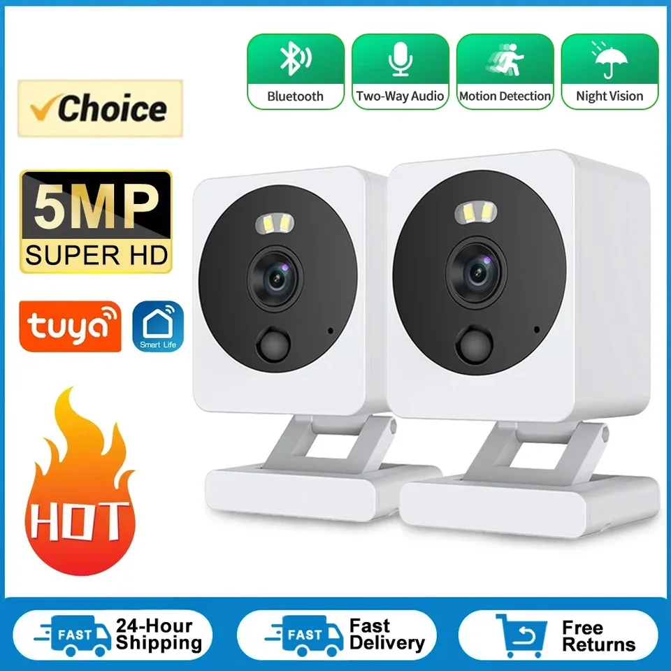 2PCS Tuya WiFi bezpečnostná kamera 5MP Baby Monitor Smart Life Home Outdoor Color Night Vision Wireless CCTV Two Way Audio AI detekcia