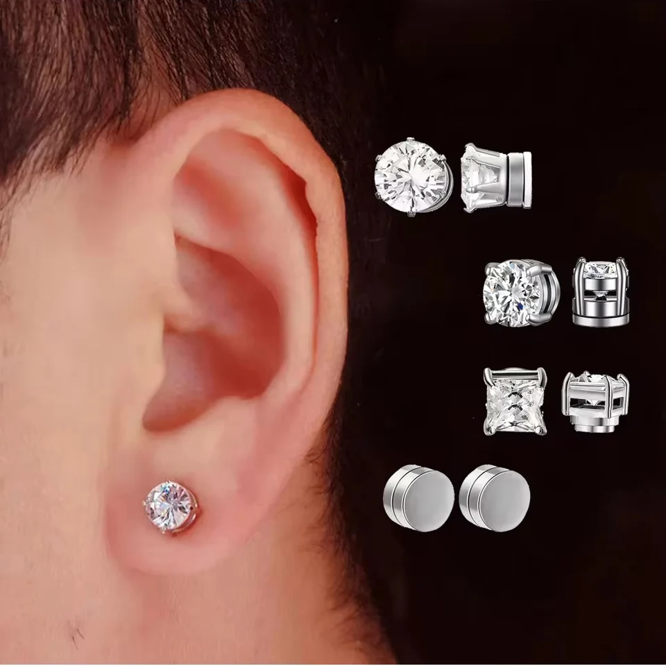 2pcs unisex punk magnetické cz ušné sponky Stud náušnice Non prepichnutie silný magnet falošné piercingové ženy Men